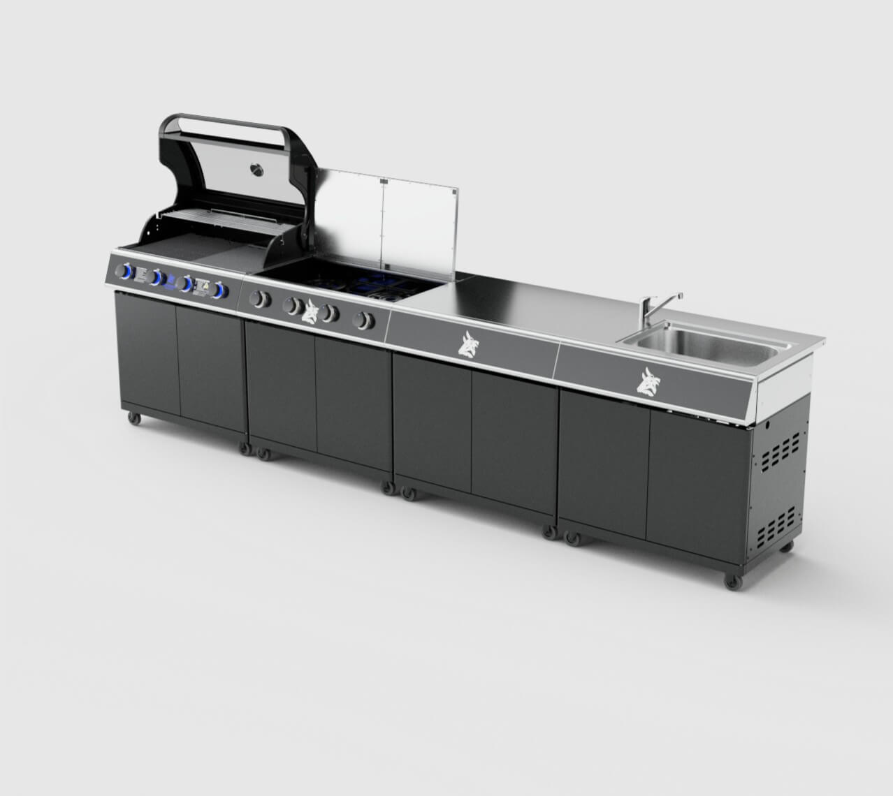 Beefmaster Premium 4 Burner Outdoor Kitchen with Range, Sink & Bench on Classic Carts, , hi-res image number null