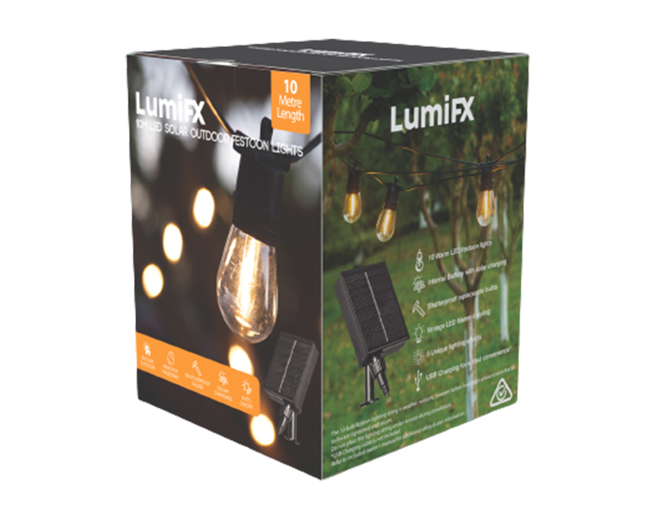 LumiFX 10m LED Solar Outdoor Festoon Lights, , hi-res image number null