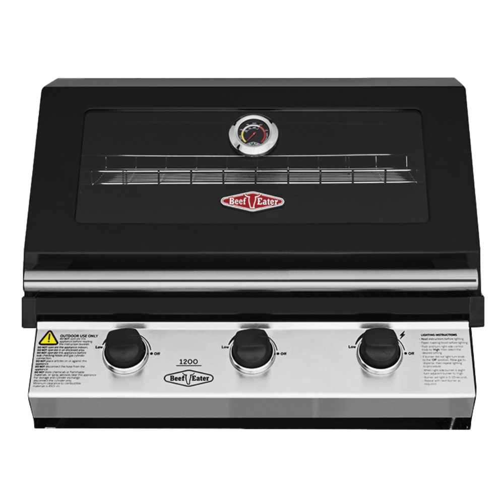 BeefEater 1200 Series 3 Burner Built In BBQ - Black Enamel, Enamel Black, hi-res image number null