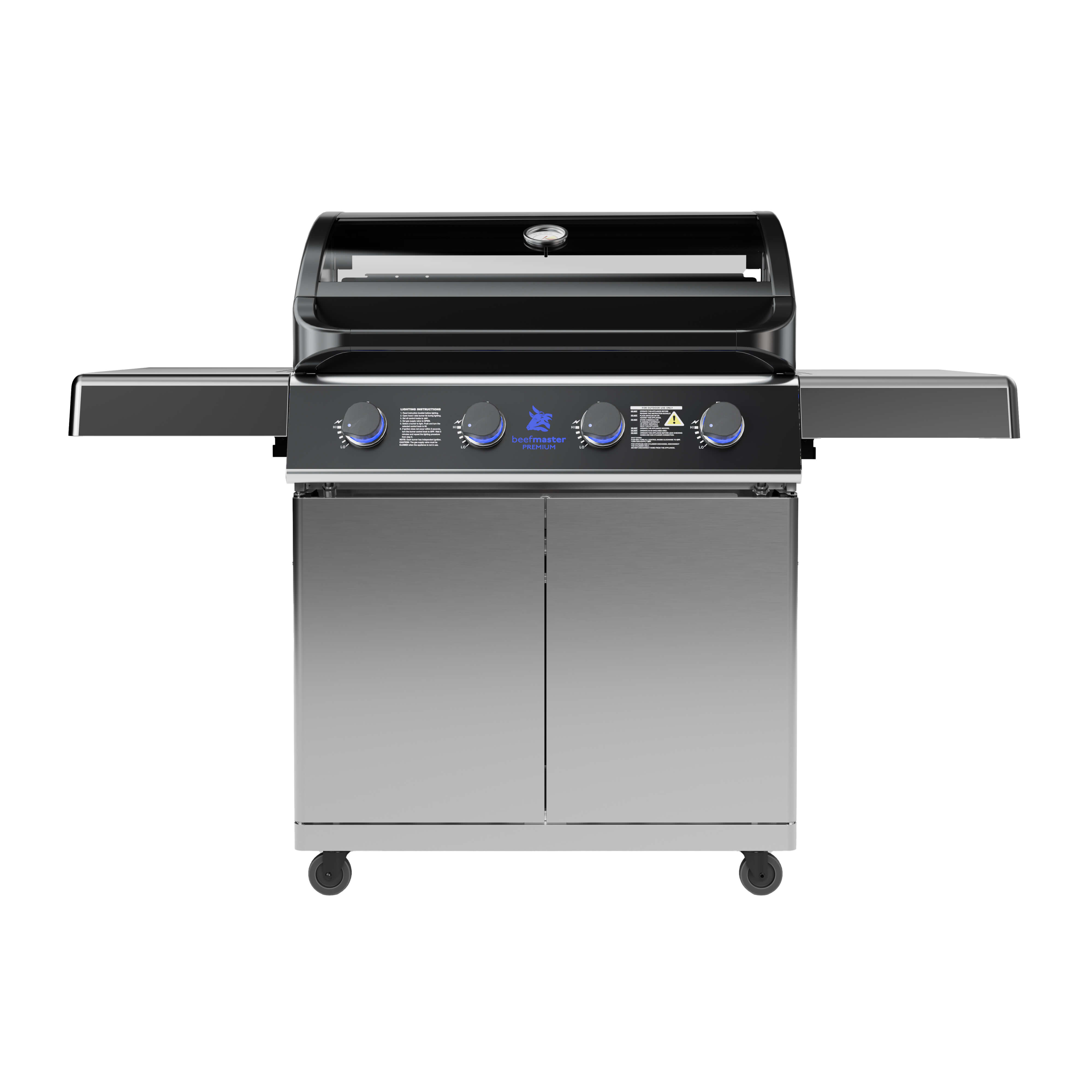 Beefmaster Premium T-Series 4 Burner BBQ on Deluxe Cart with Folding Shelves, , hi-res image number null