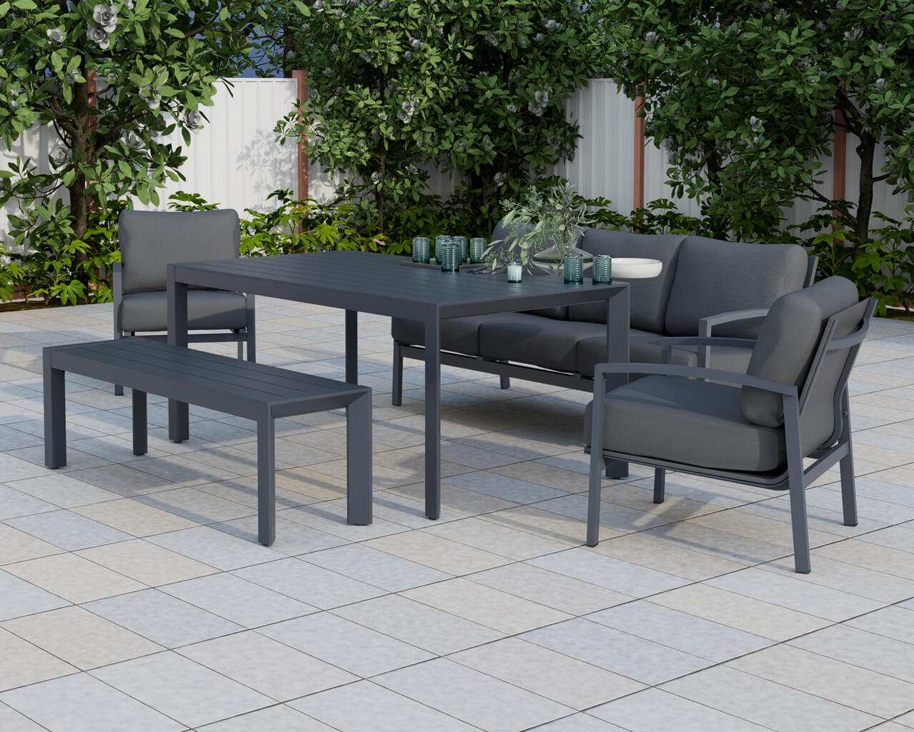Jette 8 Seater Low Dining Setting Bundle - Gunmetal Grey, Gunmetal Grey, hi-res image number null