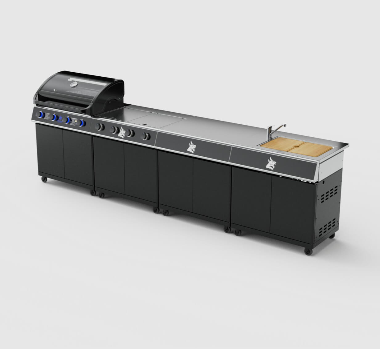 Beefmaster Premium 4 Burner Outdoor Kitchen with Range, Sink & Bench on Classic Carts, , hi-res image number null