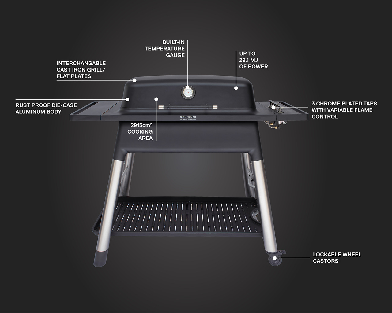 Everdure by Heston Blumenthal FURNACE 3 Burner BBQ with Stand, , hi-res image number null