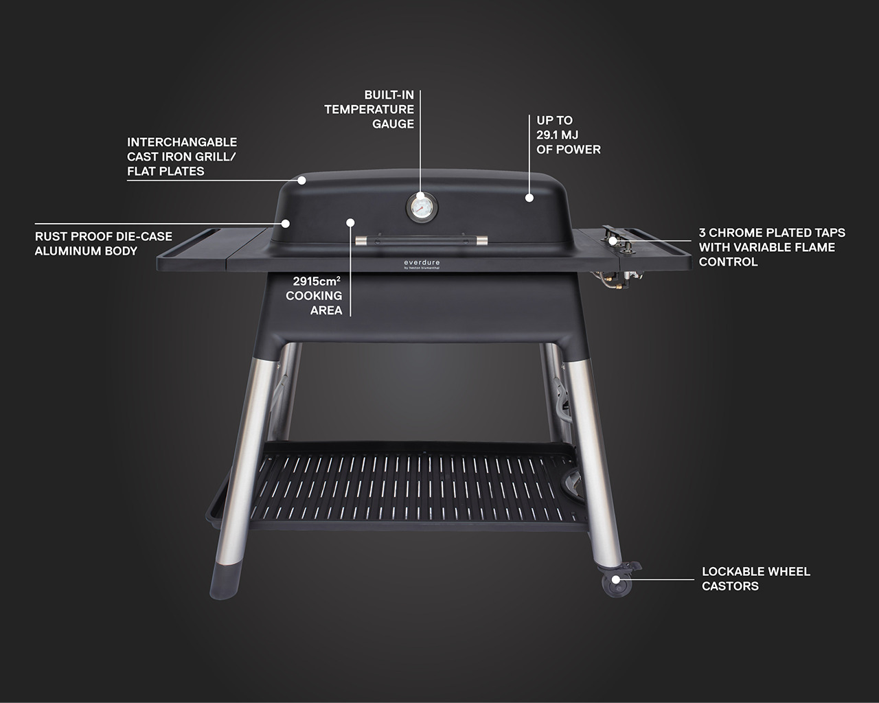 Everdure by Heston Blumenthal FURNACE 3 Burner BBQ with Stand (Matte Grey), Matte Grey, hi-res image number null